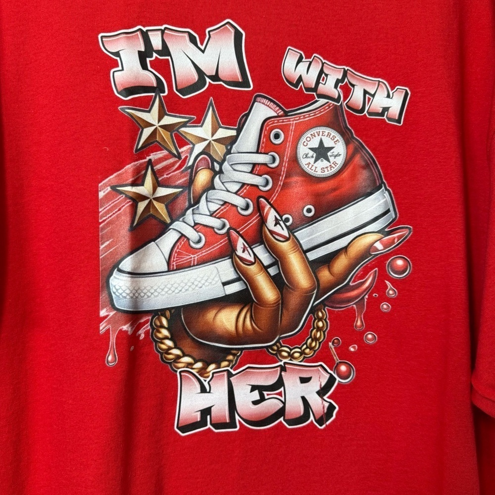🧨 5/$25 Red Graphic Sneaker Tshirt I’m With Her - Picture 4 of 5